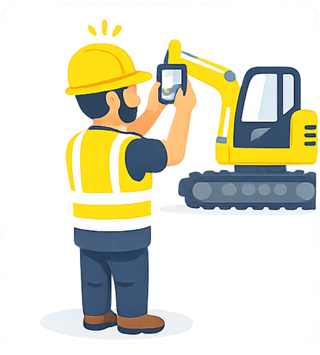 Mechanic taking photo of excavator