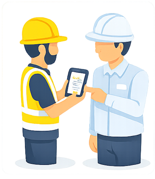 Mechanic showing inspection report on phone